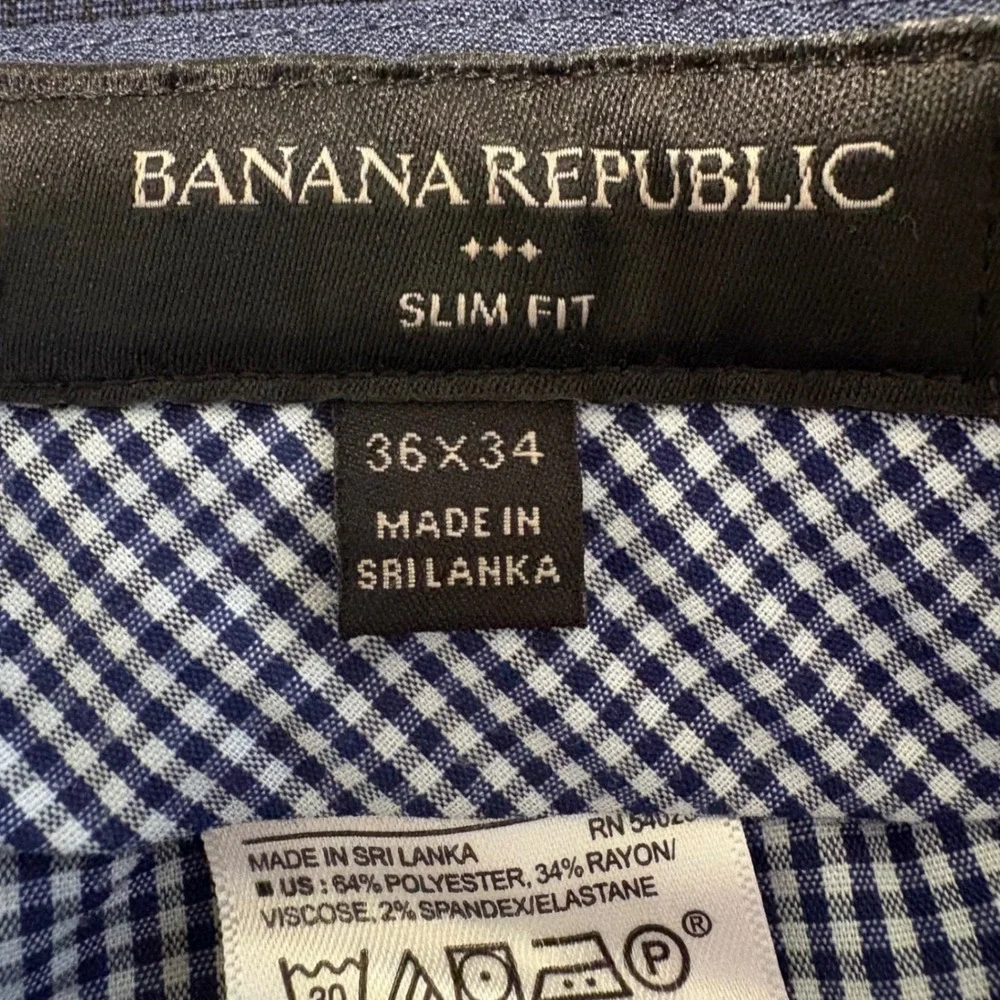 Banana Republic Dress Pants Mens Fits 38x34 Navy Slim Fit Micro Check Trousers